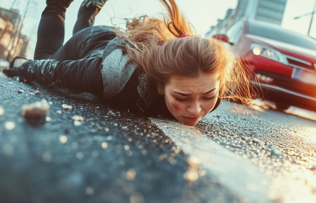 A car that has run over a pedestrian